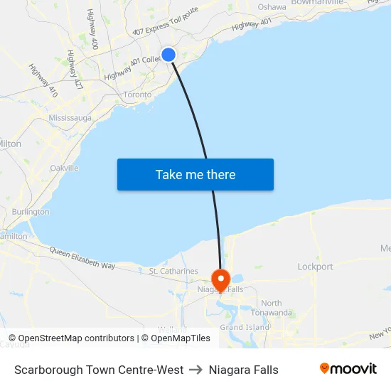Scarborough Town Centre-West to Niagara Falls map