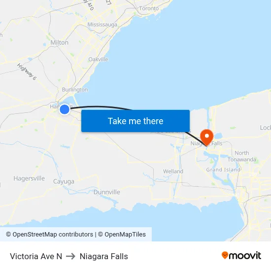 Victoria Ave N, Hamilton, ON L8L to Niagara Falls map
