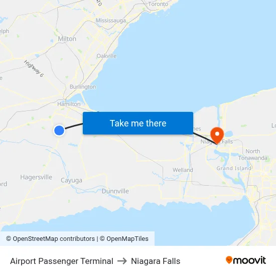 Airport Passenger Terminal to Niagara Falls map