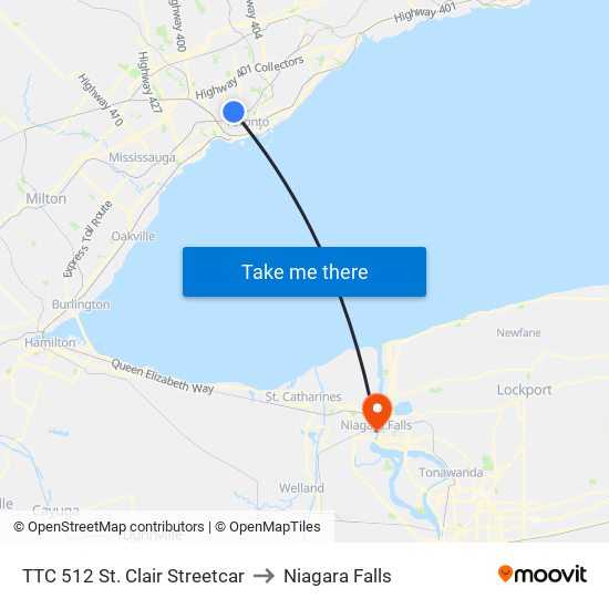 TTC 512 St. Clair Streetcar to Niagara Falls map