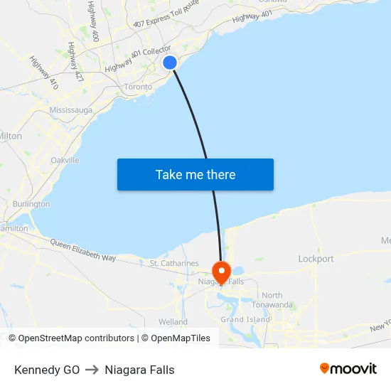 Kennedy GO to Niagara Falls map
