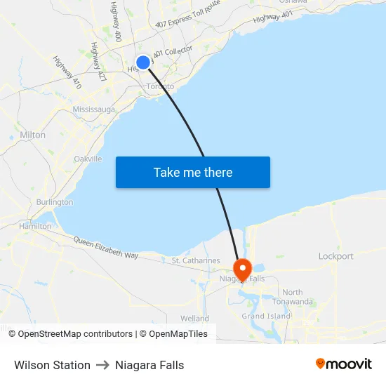 Wilson Station to Niagara Falls map