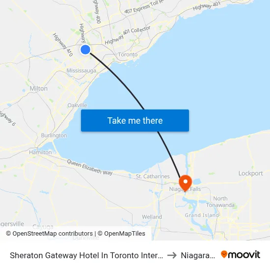 Sheraton Gateway Hotel In Toronto International Airport to Niagara Falls map