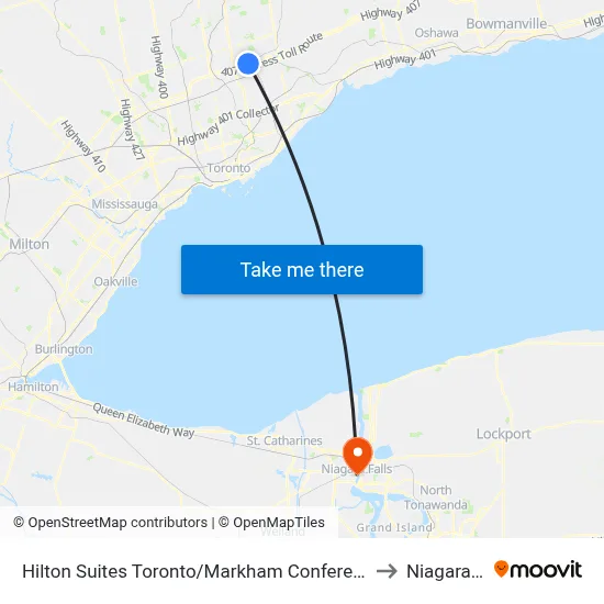 Hilton Suites Toronto/Markham Conference Centre & Spa to Niagara Falls map