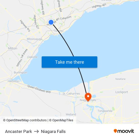 Ancaster Park to Niagara Falls map