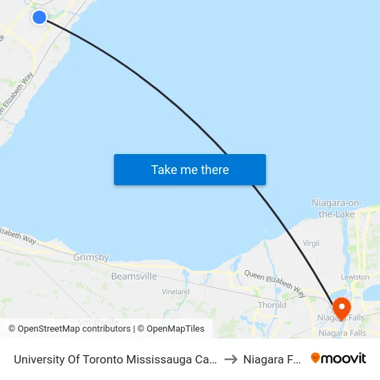University Of Toronto Mississauga Campus to Niagara Falls map