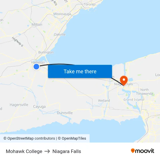 Mohawk College to Niagara Falls map