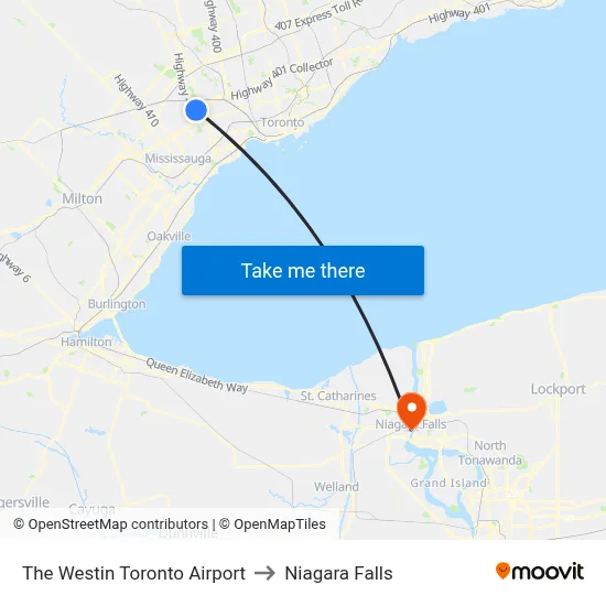 The Westin Toronto Airport to Niagara Falls map