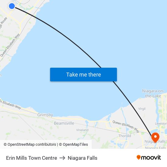Erin Mills Town Centre to Niagara Falls map