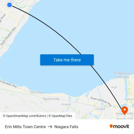 Erin Mills Town Centre to Niagara Falls map