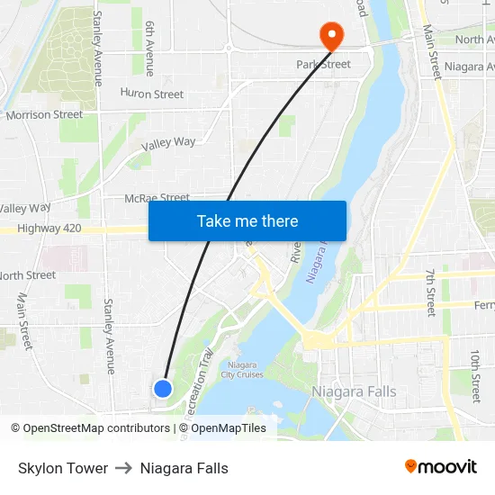 Skylon Tower to Niagara Falls map