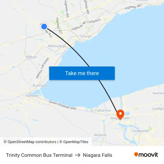 Trinity Common Bus Terminal to Niagara Falls map