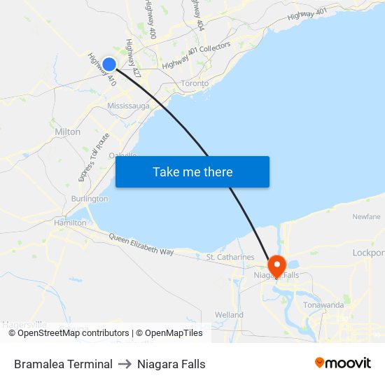 Bramalea Terminal to Niagara Falls map