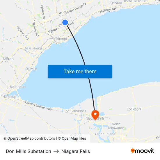 Don Mills Substation to Niagara Falls map