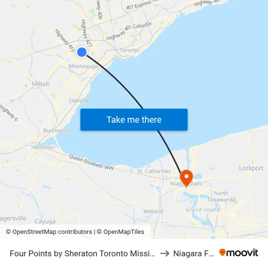 Four Points by Sheraton Toronto Mississauga to Niagara Falls map