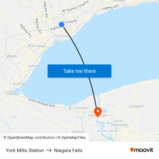 York Mills Station to Niagara Falls map