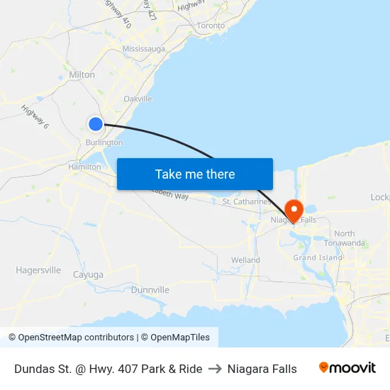 Dundas St. @ Hwy. 407 Park & Ride to Niagara Falls map
