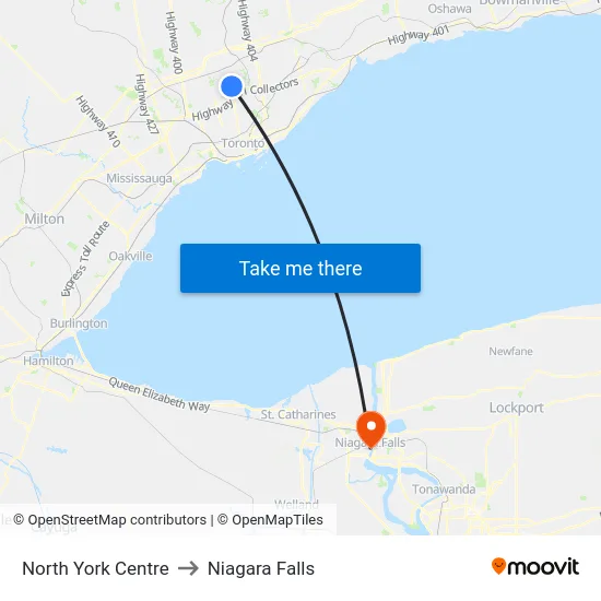 North York Centre to Niagara Falls map