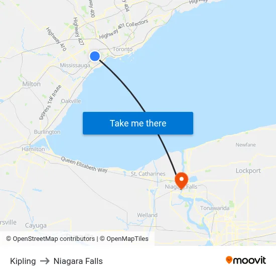Kipling to Niagara Falls map