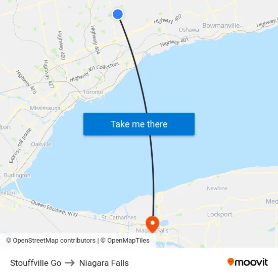 Stouffville Go to Niagara Falls map