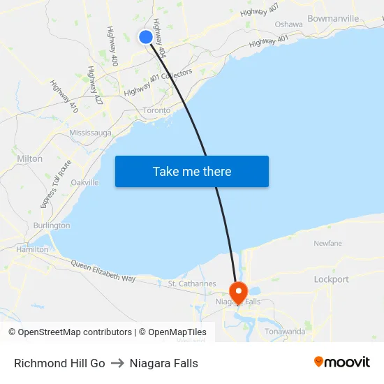 Richmond Hill Go to Niagara Falls map