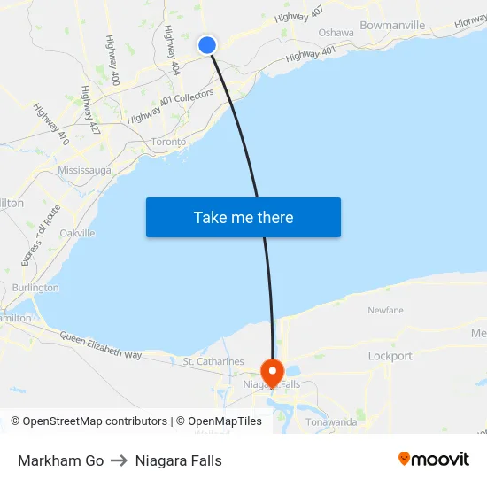 Markham Go to Niagara Falls map