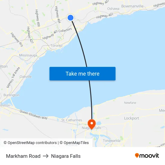 Markham Road to Niagara Falls map