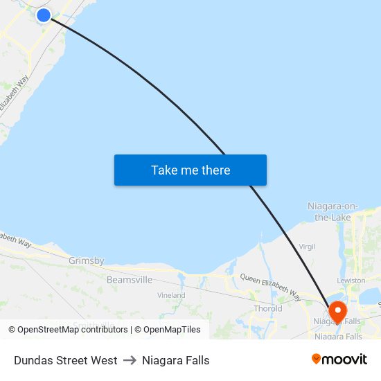 Dundas Street West to Niagara Falls map
