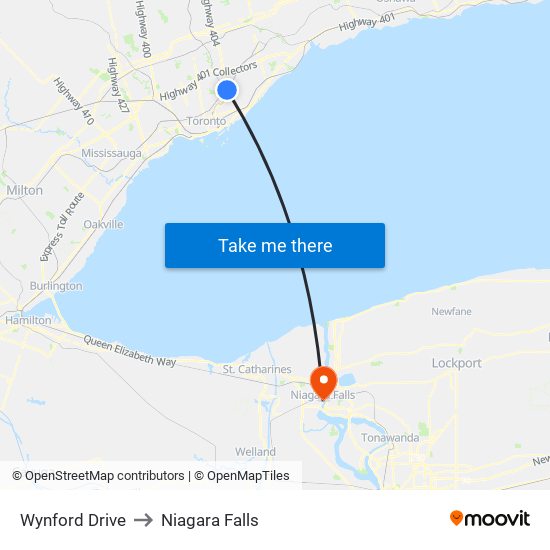 Wynford Drive to Niagara Falls map