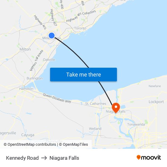 Kennedy Road to Niagara Falls map