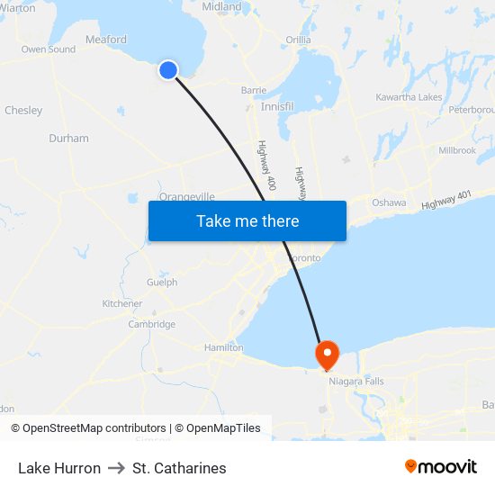 Lake Hurron to St. Catharines map