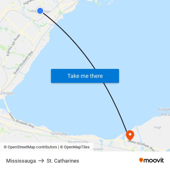 Mississauga to St. Catharines map