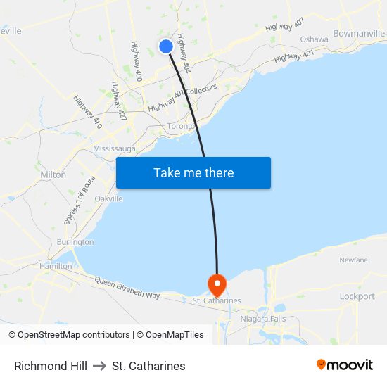 Richmond Hill to St. Catharines map
