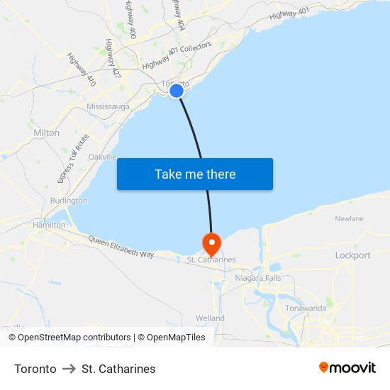 Toronto to St. Catharines map