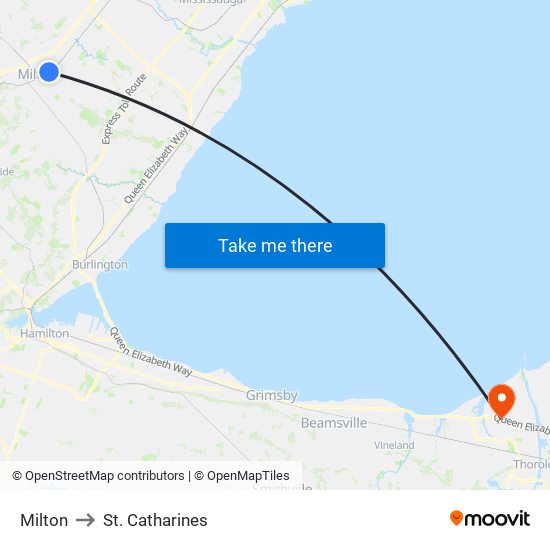 Milton to St. Catharines map