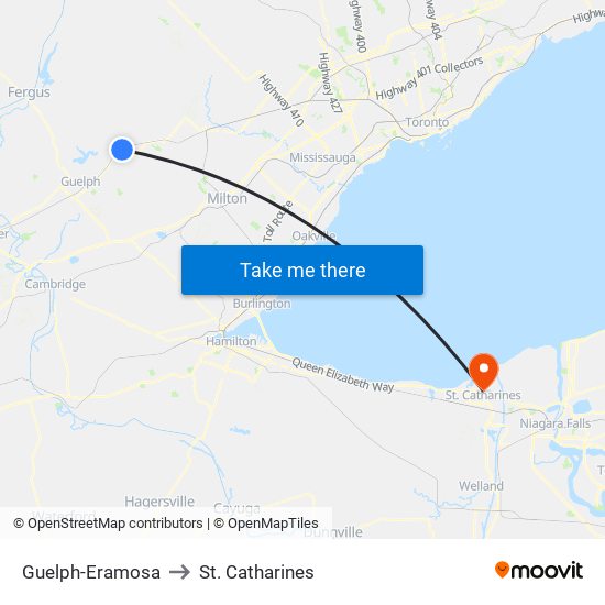 Guelph-Eramosa to St. Catharines map