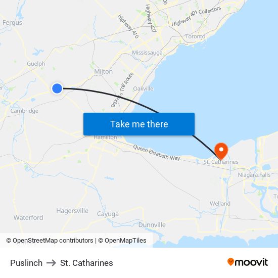 Puslinch to St. Catharines map