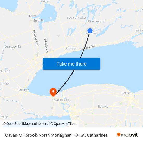 Cavan-Millbrook-North Monaghan to St. Catharines map