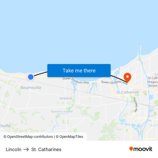 Lincoln to St. Catharines map