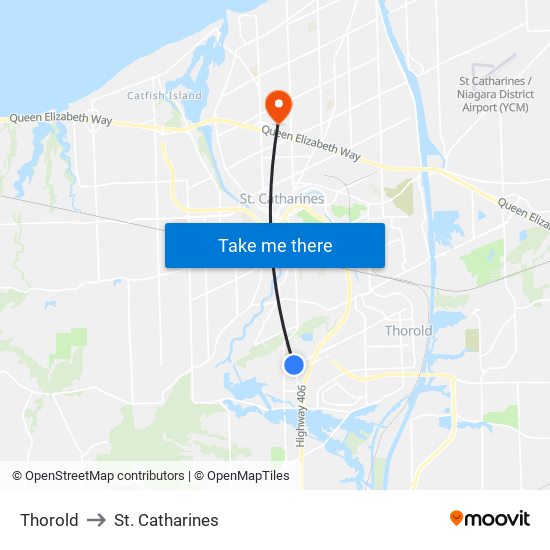 Thorold to St. Catharines map