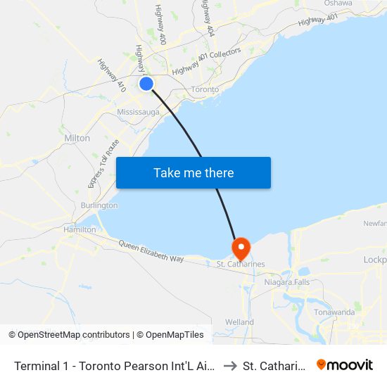 Terminal 1 - Toronto Pearson Int'L Airport to St. Catharines map