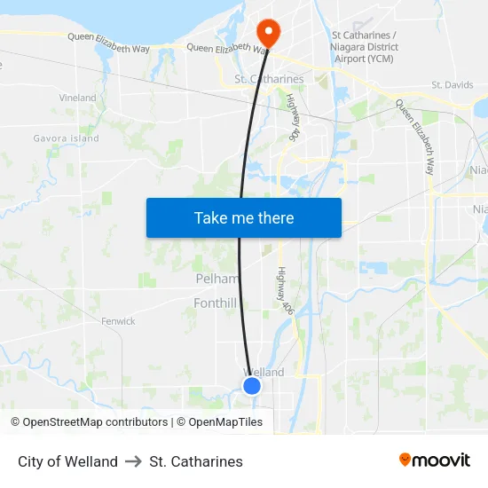 City of Welland to St. Catharines map