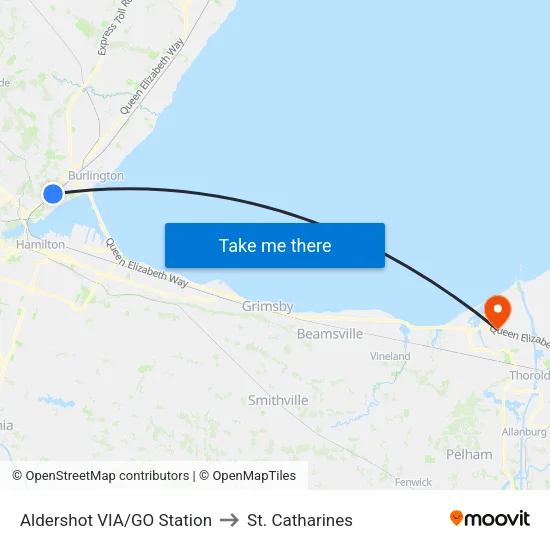 Aldershot VIA/GO Station to St. Catharines map