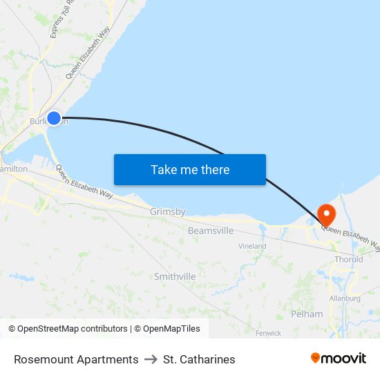 Rosemount Apartments to St. Catharines map