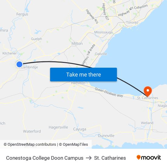 Conestoga College Doon Campus to St. Catharines map