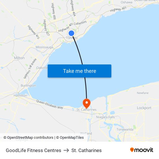 GoodLife Fitness Centres to St. Catharines map