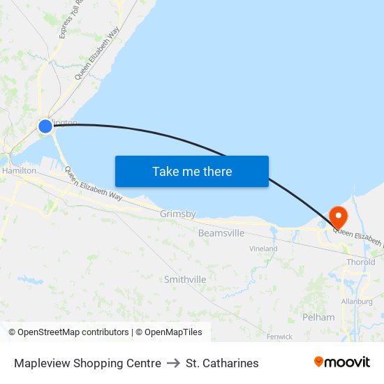 Mapleview Shopping Centre to St. Catharines map