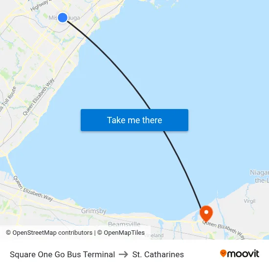 Square One Go Bus Terminal to St. Catharines map