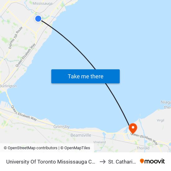 University Of Toronto Mississauga Campus to St. Catharines map