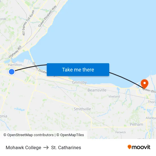 Mohawk College to St. Catharines map
